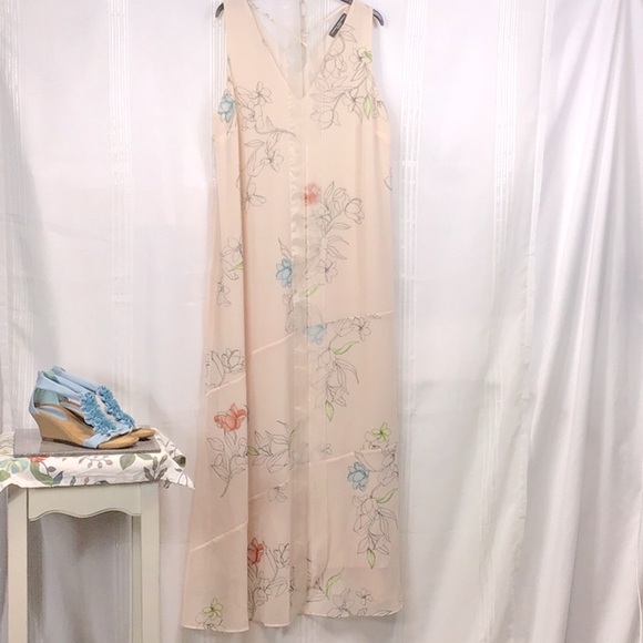 🇮🇹 PIETRO BRUNELLI Maternity Blush Floral Chiffon and Crepe Georgette Lined Gown - Picture 10 of 11